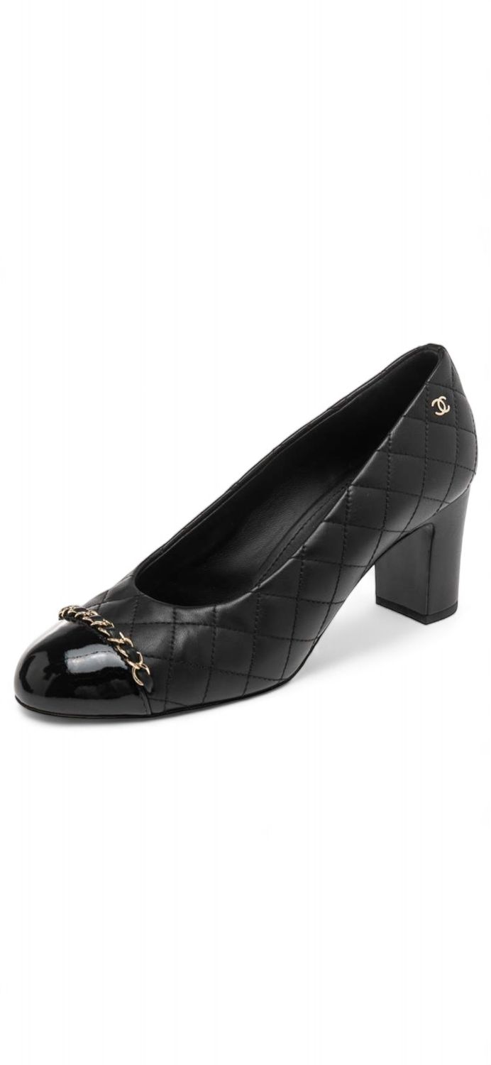 Chanel Shoes, Quilted Leather/Patent Cap Toe, Black Heel, Size 39.5, New in Box (Ships from London)