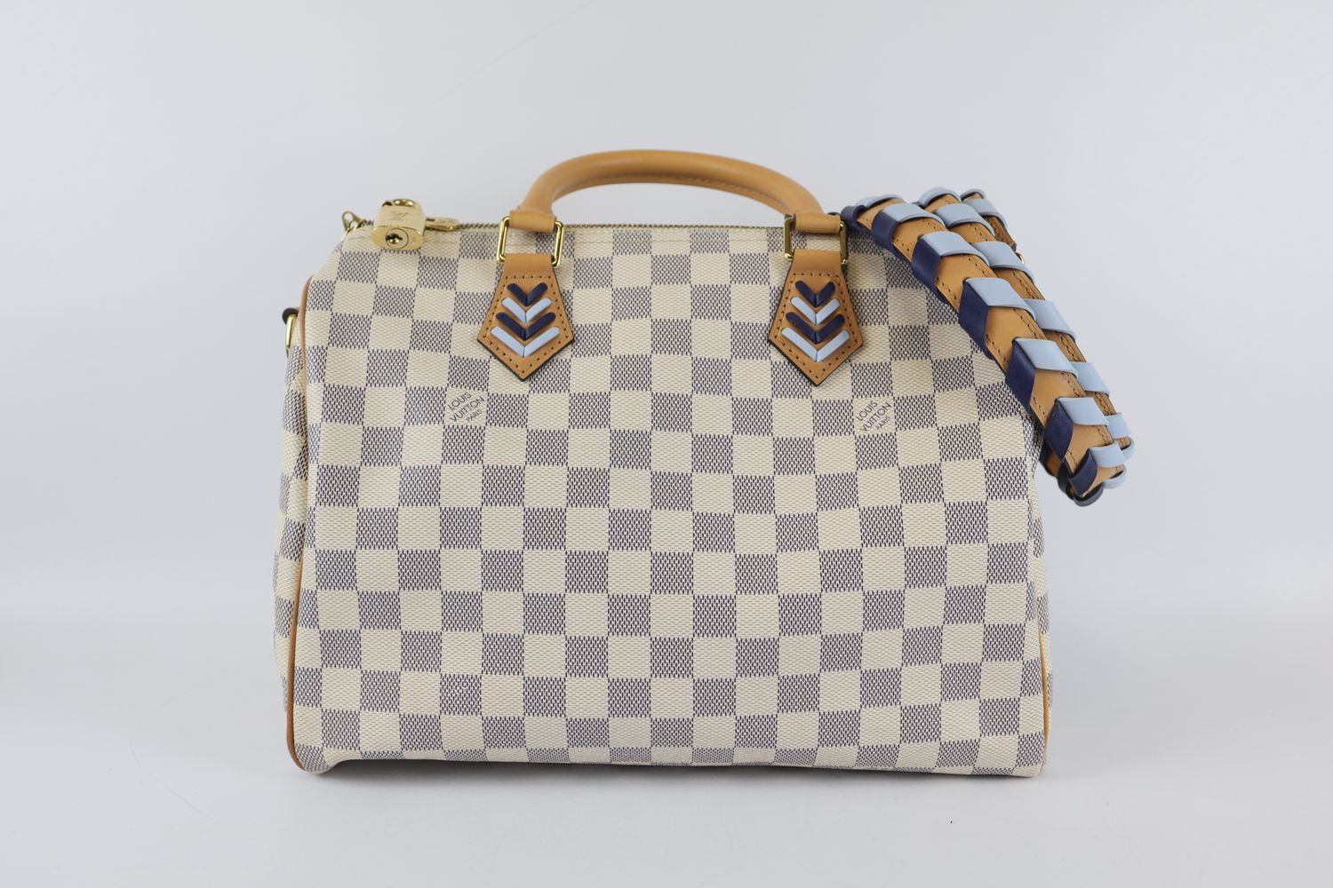 Louis Vuitton Speedy 30 Bandouliere Damier Azur With Braided Strap, Preowned in Box CMA001