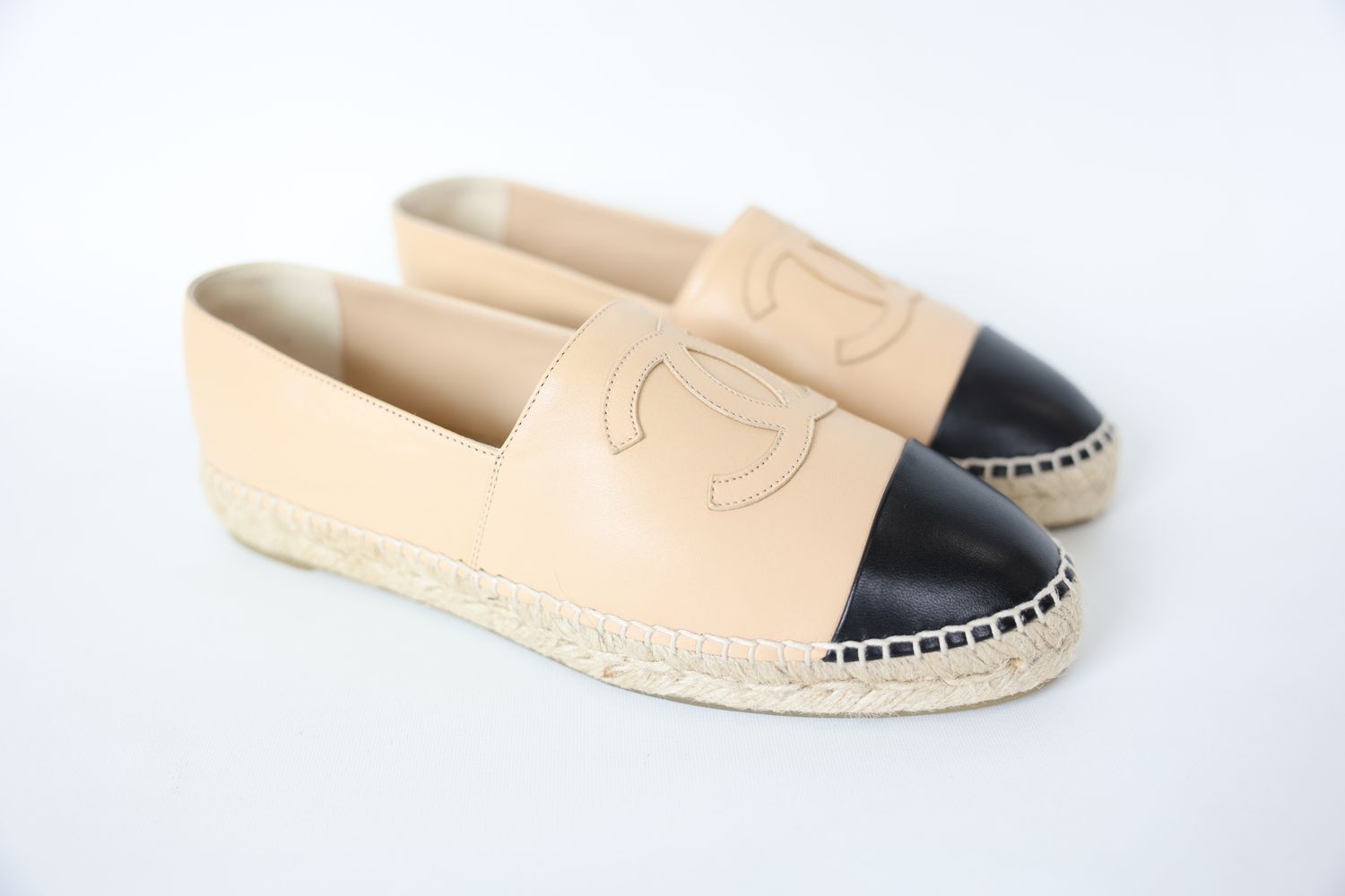 Chanel Espadrilles Size 41, Beige and Black Lambskin, New in Box WA001