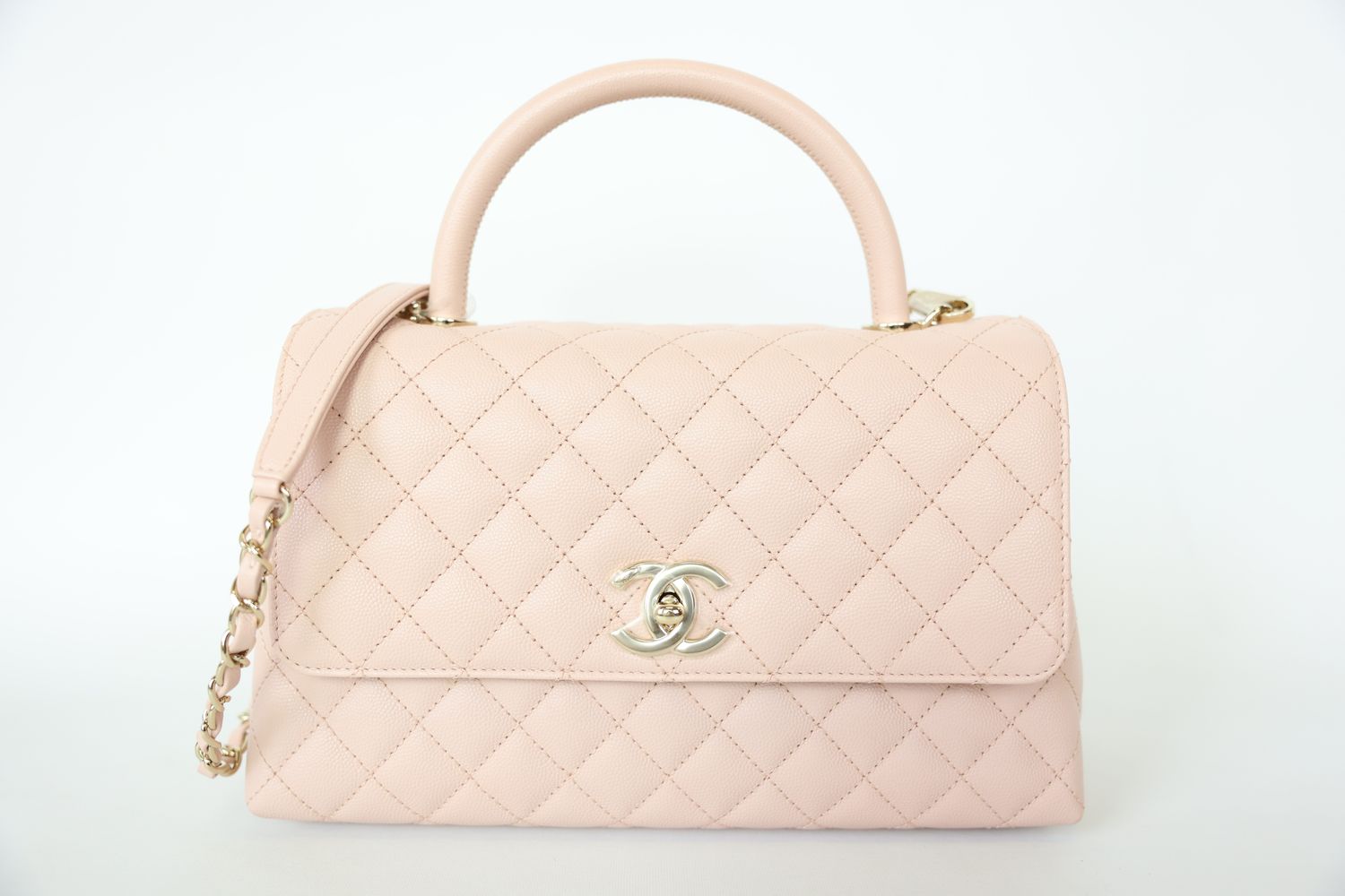 Chanel Coco Handle Small, Light Pink Caviar with Gold Hardware, Preowned in Box WA001