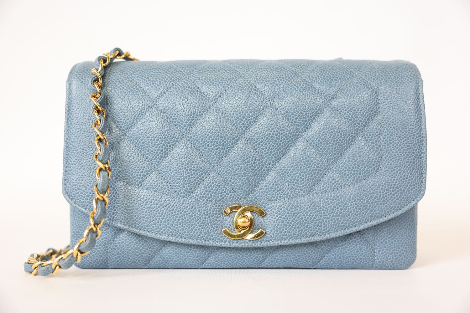 Chanel Vintage Diana Medium, Blue Caviar with Gold Hardware, Preowned in Box WA001