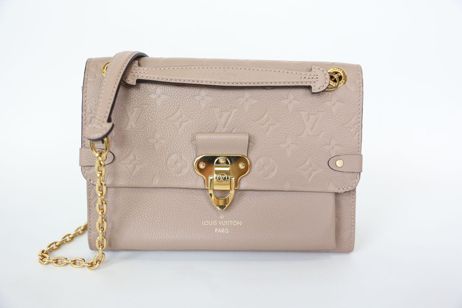 Louis Vuitton Vavin PM, Tourterelle Monogram Empreinte Leather with Gold Hardware, Preowned in Box WA001