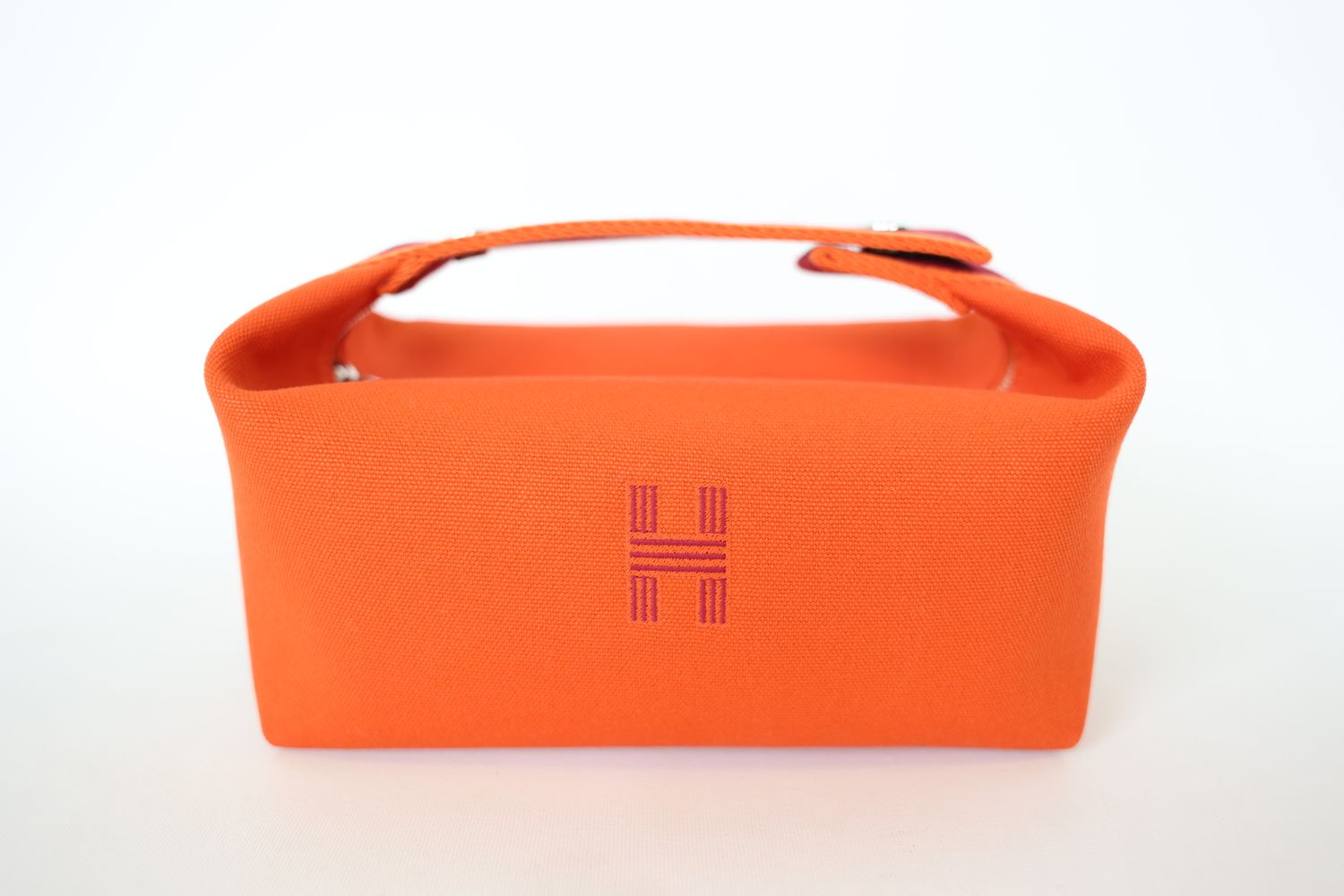 Hermes Bride-A-Brac Case PM, Orange and Maroon Cotton Canvas with Palladium Hardware, New in Box WA001