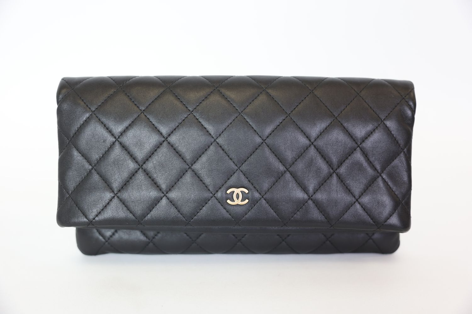 Chanel Beauty CC Foldover Clutch Black Lambskin with Gold Hardware Preowned in Dustbag WA001