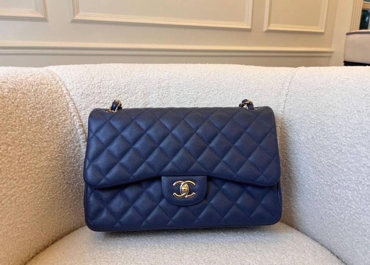 Preorder Chanel Navy Caviar Jumbo, Preowned in Box