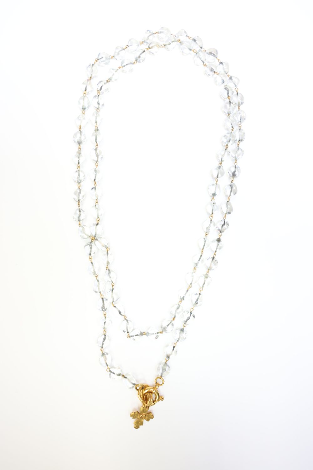 Chanel Cross Necklace with Transparent Beads, Gold Hardware, Preowned WA001