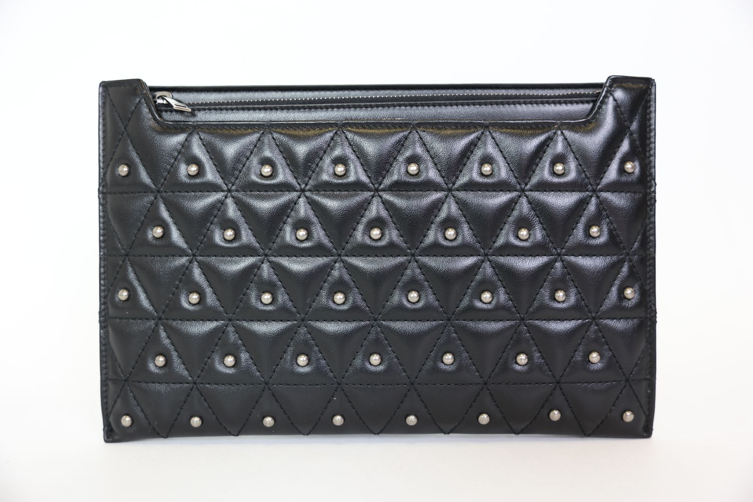 Saint Laurent Zip Clutch Medium, Black Leather with Silver Hardware, Preowned No Dustbag WA001