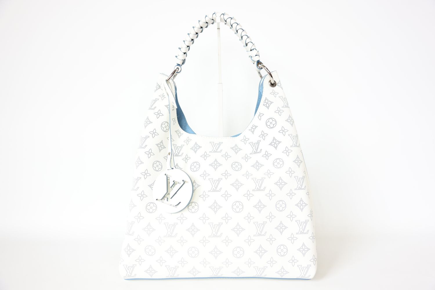 Louis Vuitton Carmel Light Blue Mahina Perforated Calfskin Leather with Silver Hardware New in Box WA001 Julia Rose Boston Shop