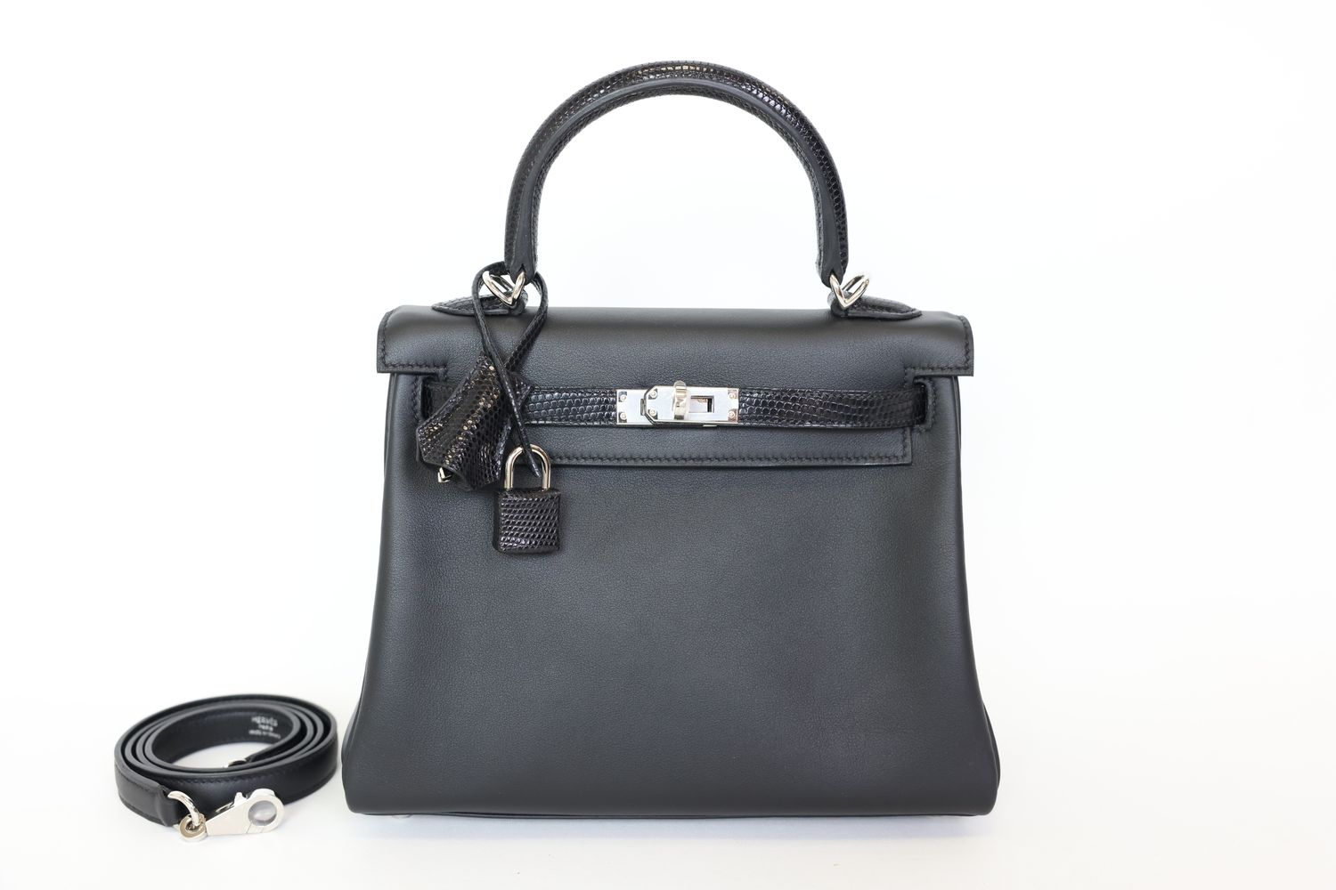 Hermes Kelly Touch 25, Black Swift and Lizard with Palladium
