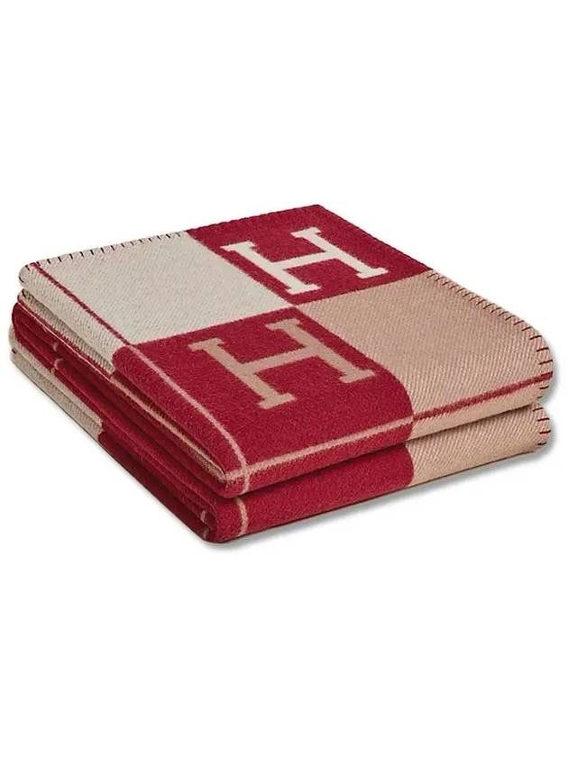 Hermes Avalon III Throw Blanket, Ecru and Rouge H Merino Wool and Cashmere, New in Box WA001