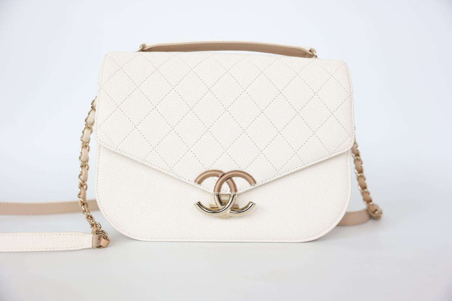 Chanel Cuba Top Handle Medium, White Caviar with Gold Hardware, Preowned in Dustbag WA001