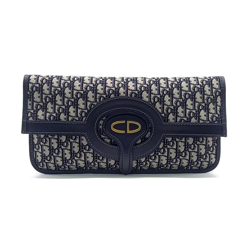 Christian Dior, Navy Foldover Clutch, Preowned in Dustbag GA001