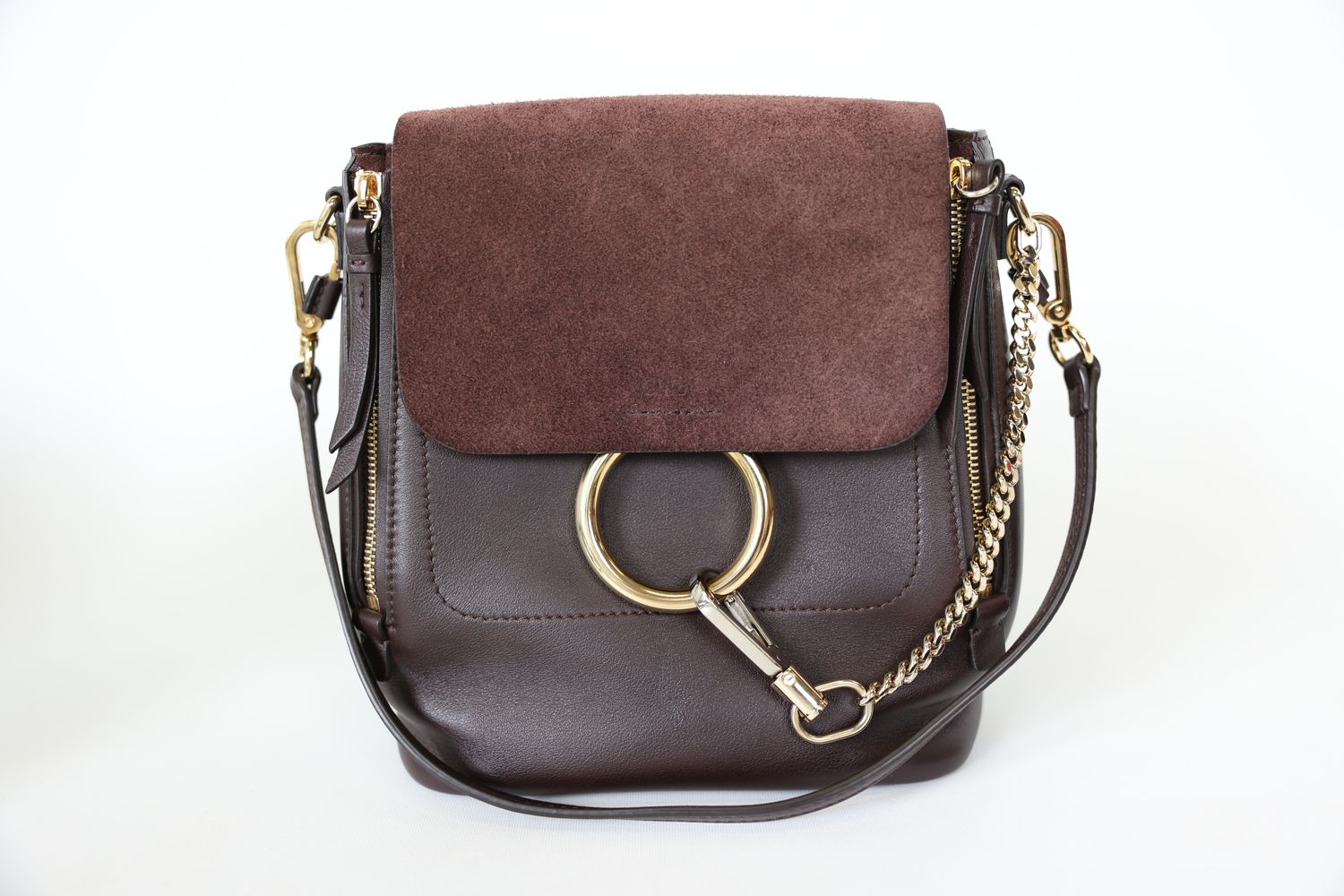 Chloe Faye Backpack Medium, Burgundy Leather and Suede with Gold Hardware, Preowned in Dustbag WA001