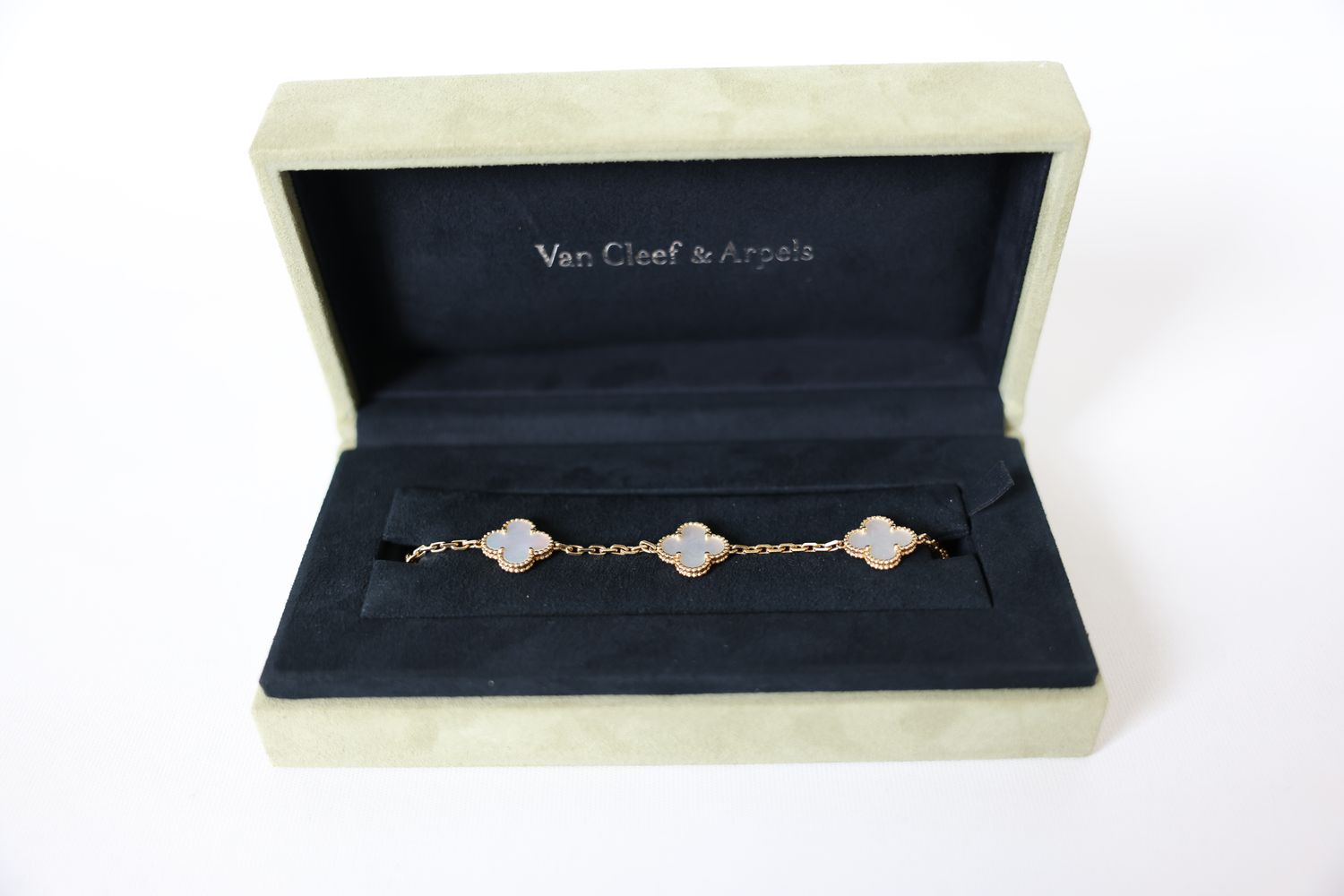 Van Cleef and Arpels Vintage Alhambra Bracelet 5 Motifs, 18K Gold and Mother of Pearl, Preowned in Box WA001