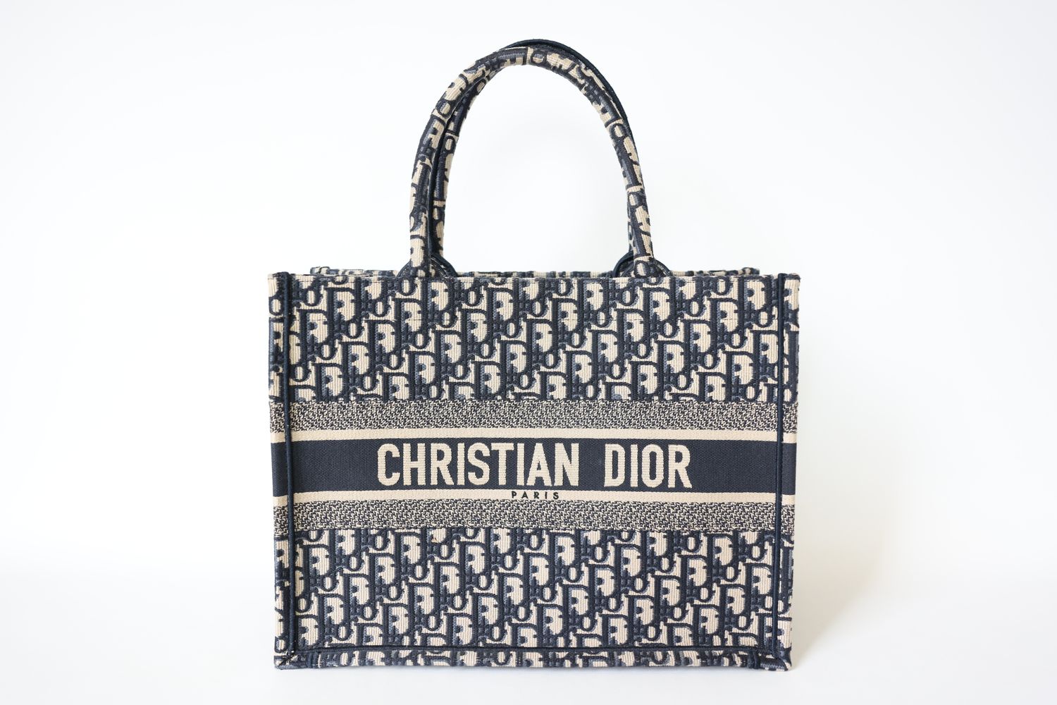 Dior Book Tote Medium, Blue Dior Oblique Canvas, Preowned in Dustbag WA001