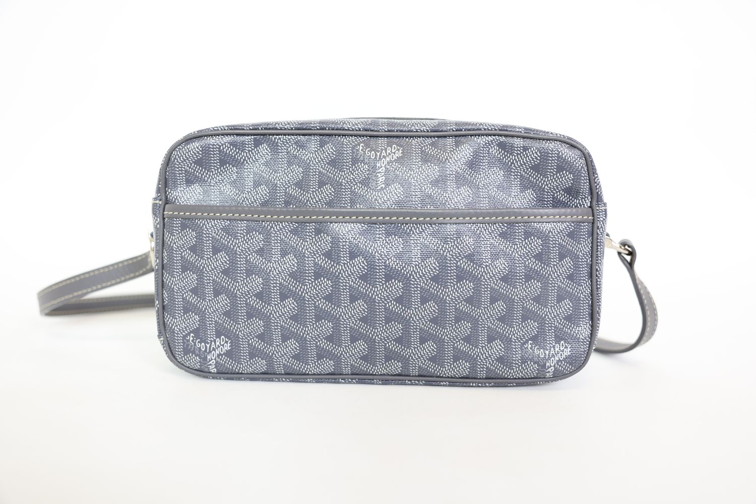 Goyard Cap-Vert PM, Grey Goyardine Canvas and Cervon Calfskin with Silver Hardware, Preowned in Dustbag WA001