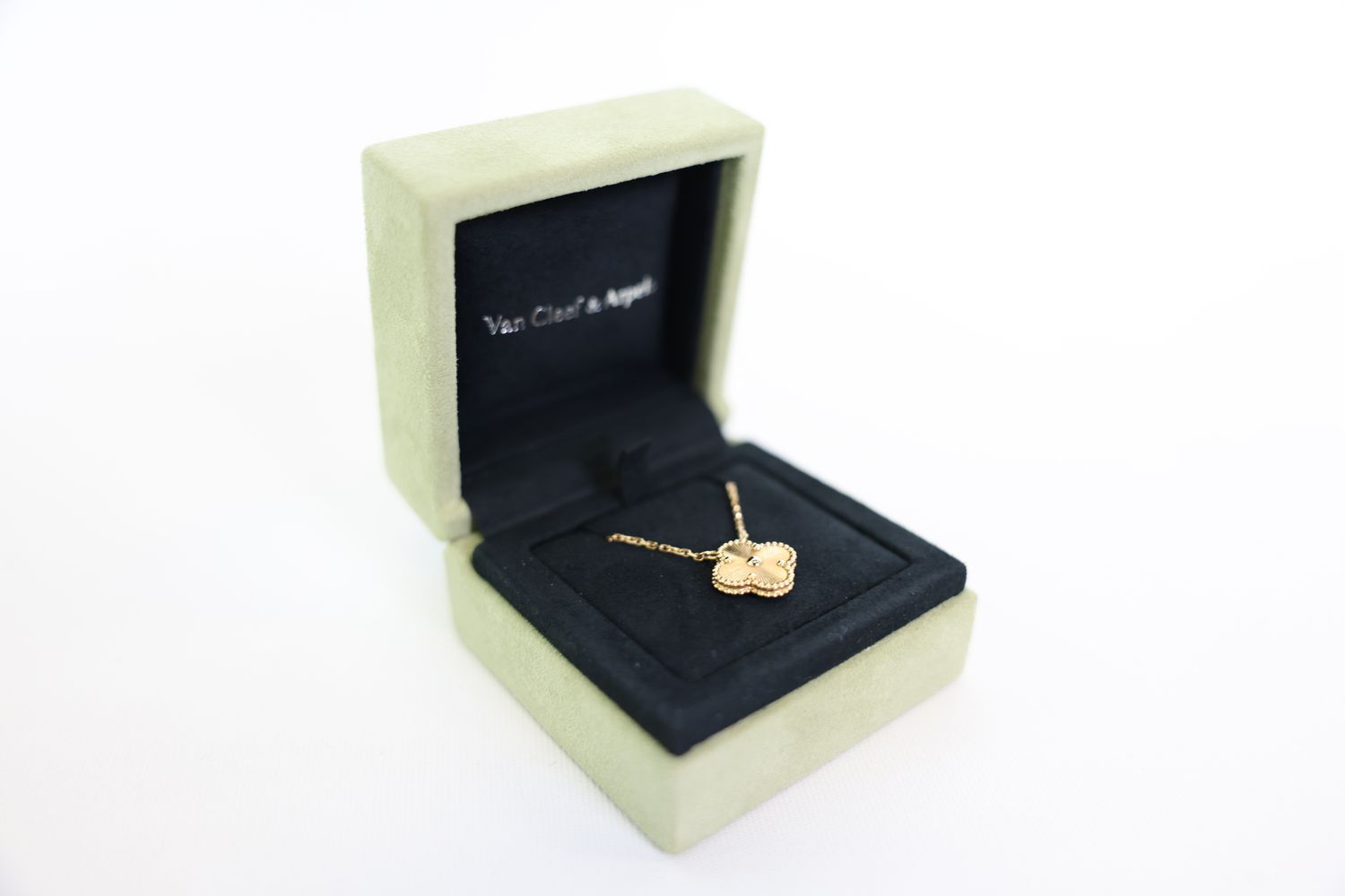 Van Cleef and Arpels Vintage Alhambra Pendant, 18K Yellow Gold Guilloche, Preowned in Box WA001