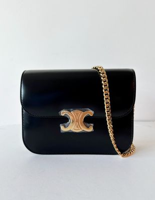 Celine Triomphe College Bag, Medium, Black Calfskin Leather, Gold Hardware, Like New in Dustbag GA001P