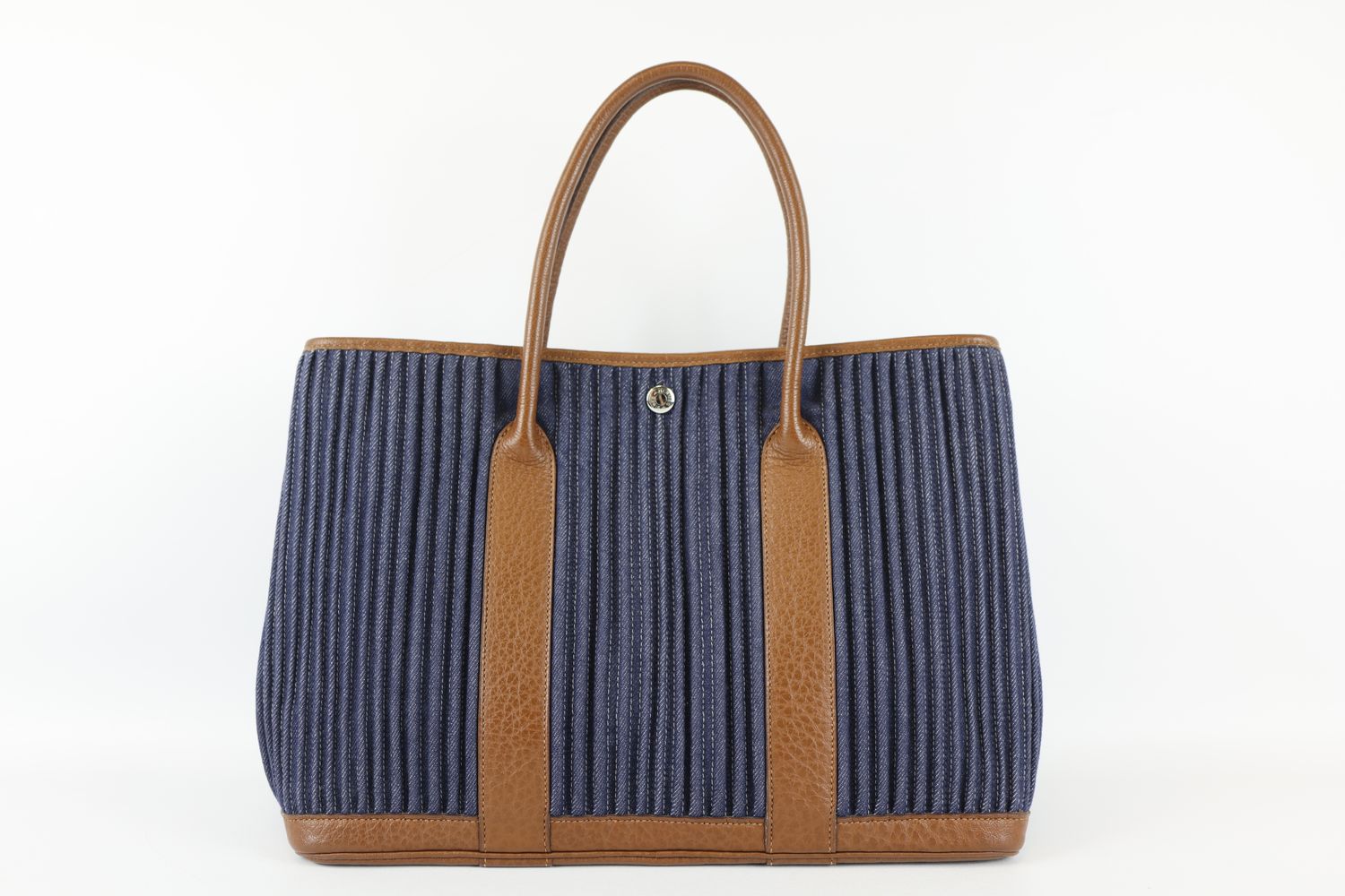 Hermes Garden Party 30, Denim and Brown Leather, Preowned No Dustbag MA001
