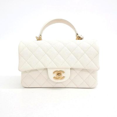 Chanel Top Handle Mini, 21S Ivory Caviar Leather with Gold Hardware, Like New in Box GA001P