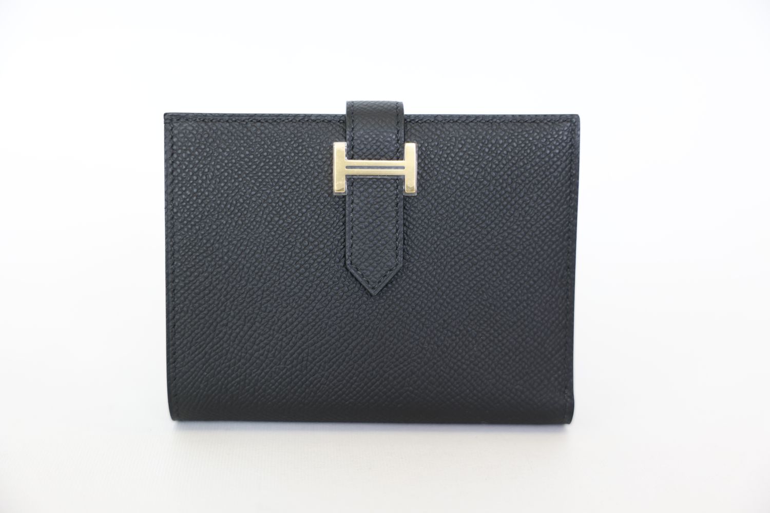 Hermes Bearn Compact Wallet, Black Epsom Calfskin with Gold Hardware, New in Box WA001
