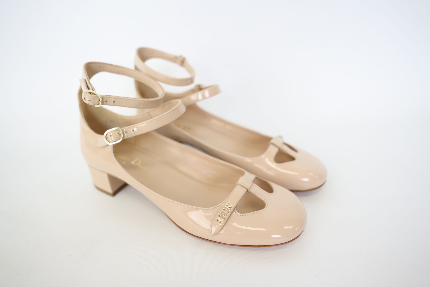 Dior Shoes, Aime Dior Ballet Pumps Size 37,  Nude Patent Calfskin with Gold Hardware, New in Box WA001