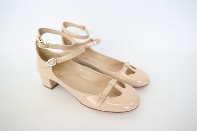 Dior Aime Dior Ballet Pumps Size 37, Nude Patent Calfskin with Gold Hardware, New in Box WA001