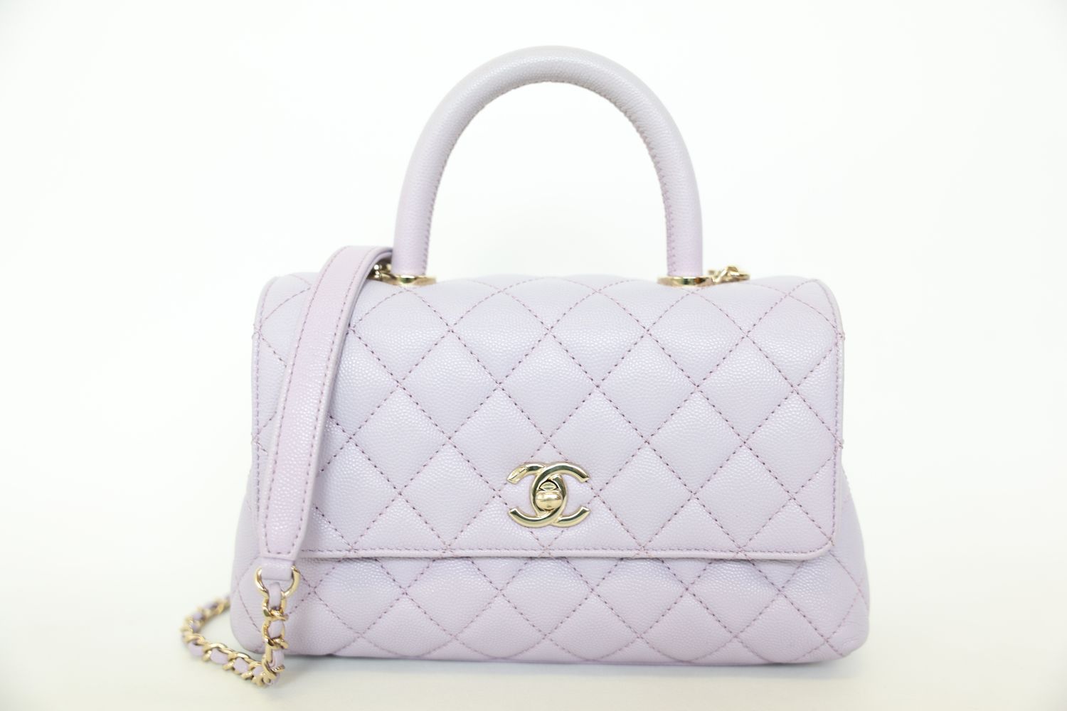 Chanel Coco with Top Handle Mini Lilac Caviar with Gold Hardware Preowned in Box WA001