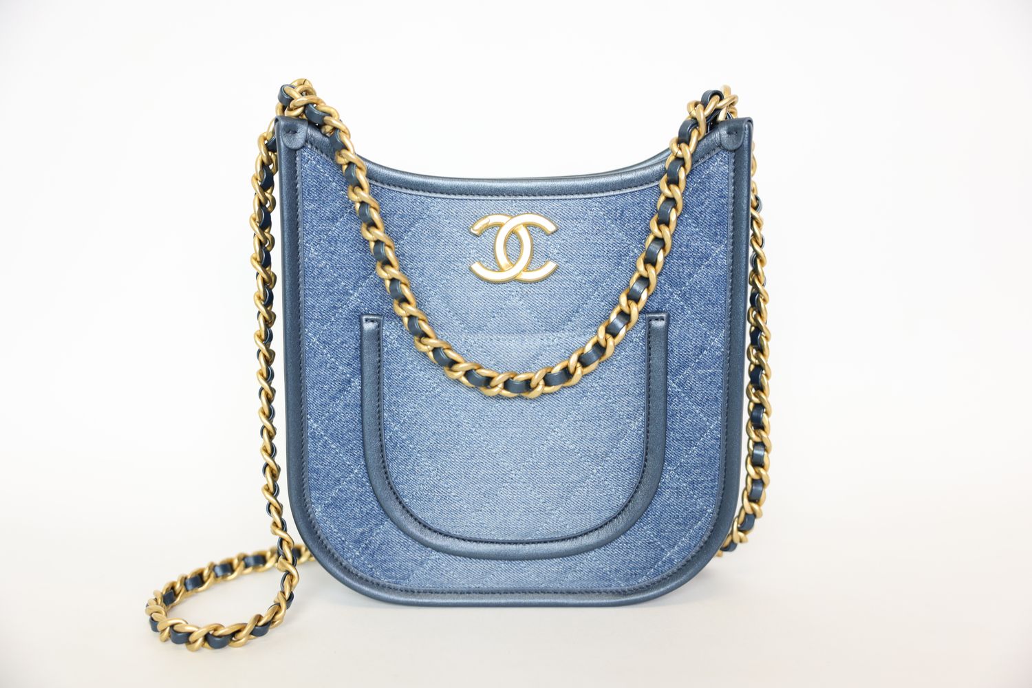 Chanel 24S Hobo, Blue Denim with Gold Hardware, Preowned in Dustbag WA001