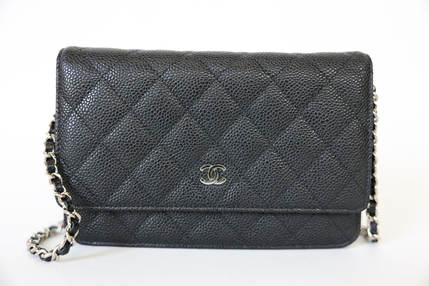 Chanel Wallet on Chain, Black Caviar with Silver Hardware, Preowned in Box WA001