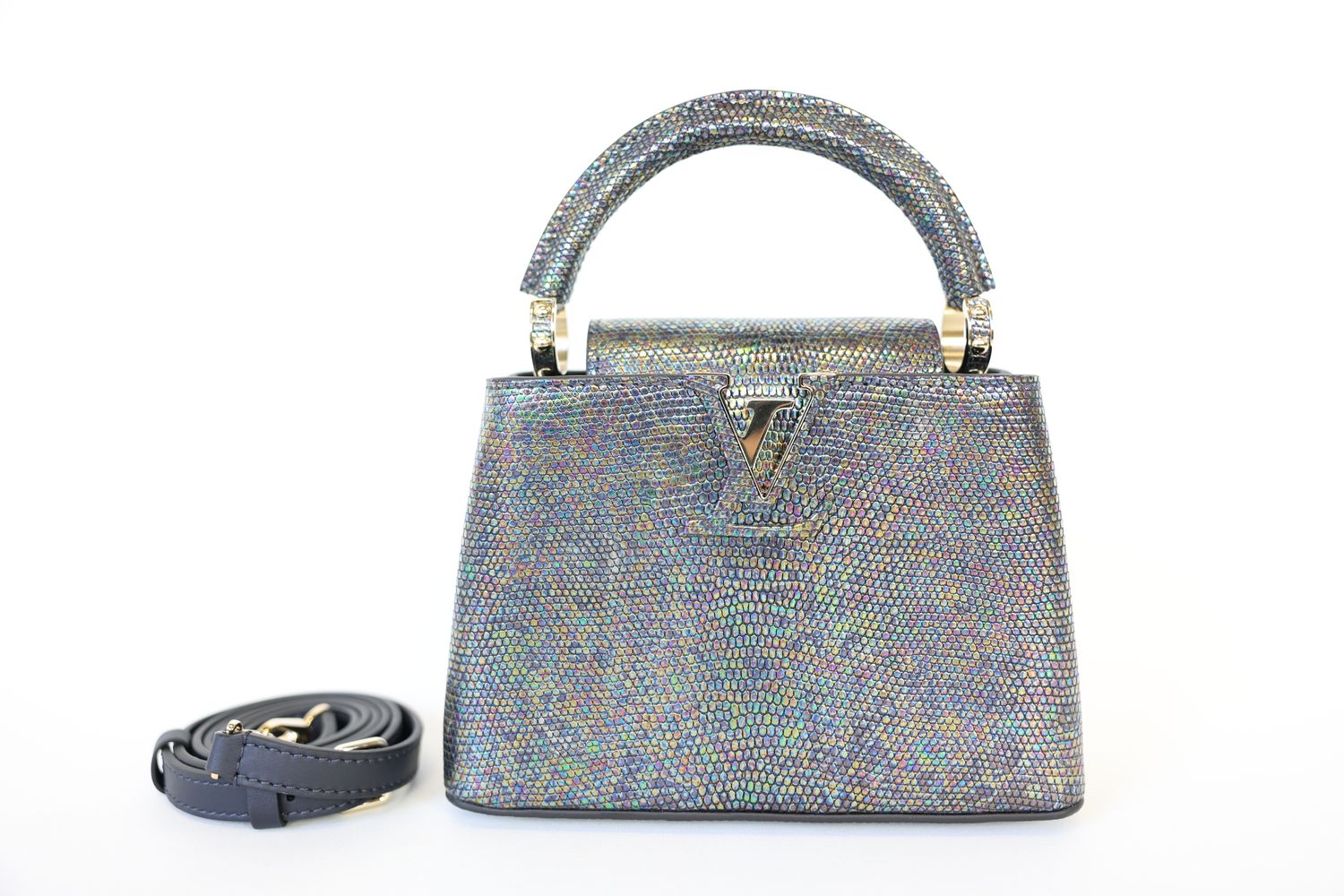Louis Vuitton Capucines Mini, Metallic Lizard Skin with Gold Hardware, New in Box WA001