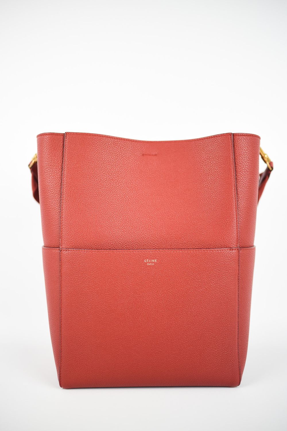 Celine Sangle Seau Tote, Large, Red, Preowned No Dustbag GA001
