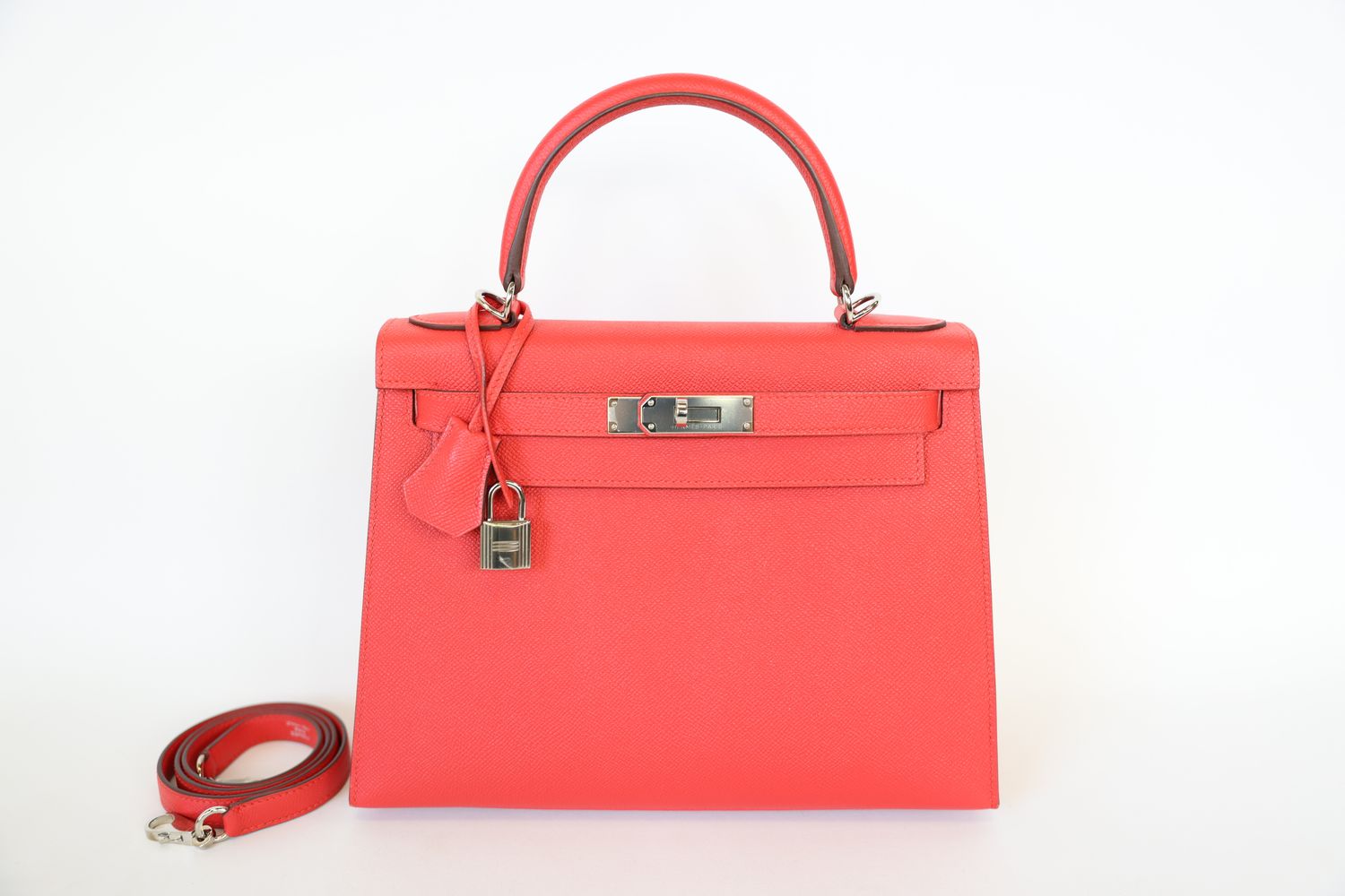 Hermes Kelly Sellier 28, Rouge Tomate Epsom with Palladium Hardware, A 2017, Preowned in Box WA001