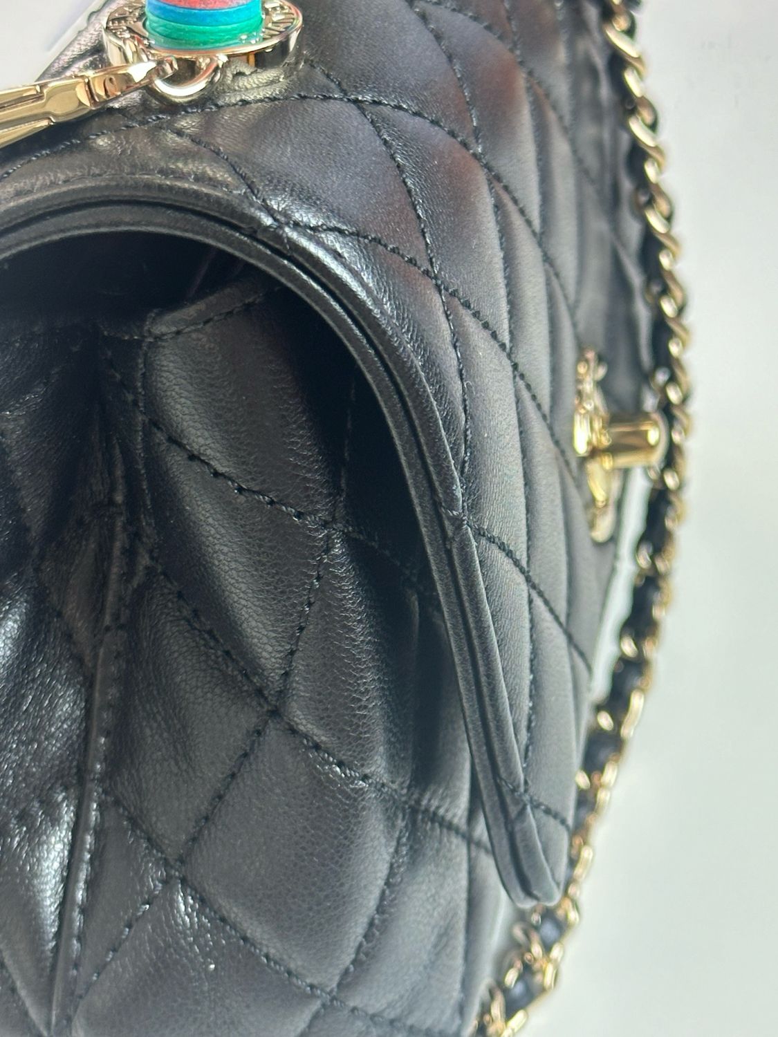 Chanel Coco Handle Extra Mini Black Lambskin and Rainbow Handle Wrap with Gold Hardware Preowned in