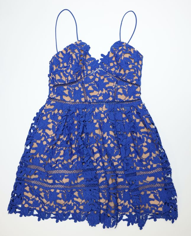 Self-Portrait Azaelea Lace Dress Mini Size US 4 UK 8, Blue and Beige, Preowned WA001