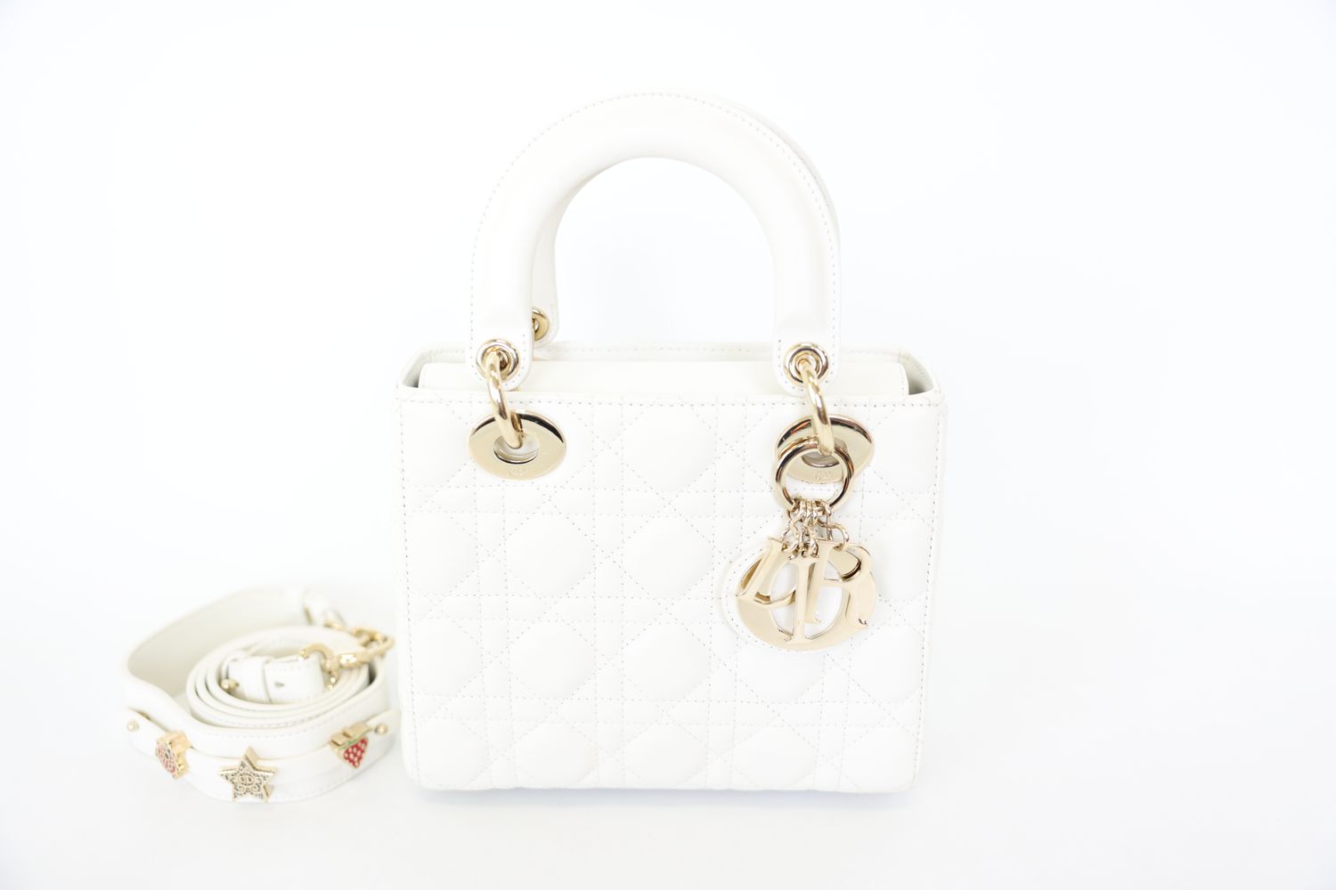 Dior Lady Dior My ABCDior Small, White Cannage Lambskin with Gold Hardware, Preowned in Box WA001