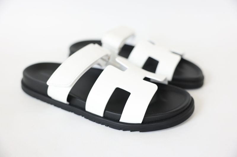 Hermes Shoes, Chypre Sandals Size 37, White Calfskin with Palladium Hardware, New in Box WA001