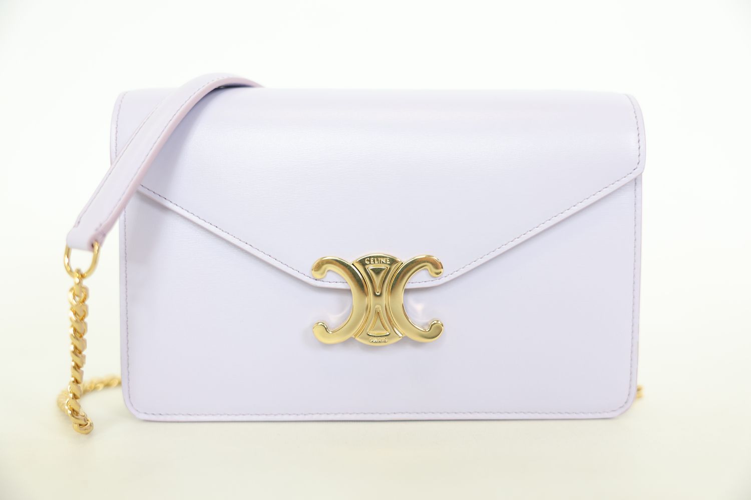 Celine Margo Wallet on Chain, Light Lavender Calfskin with Gold Hardware, New in Box WA001