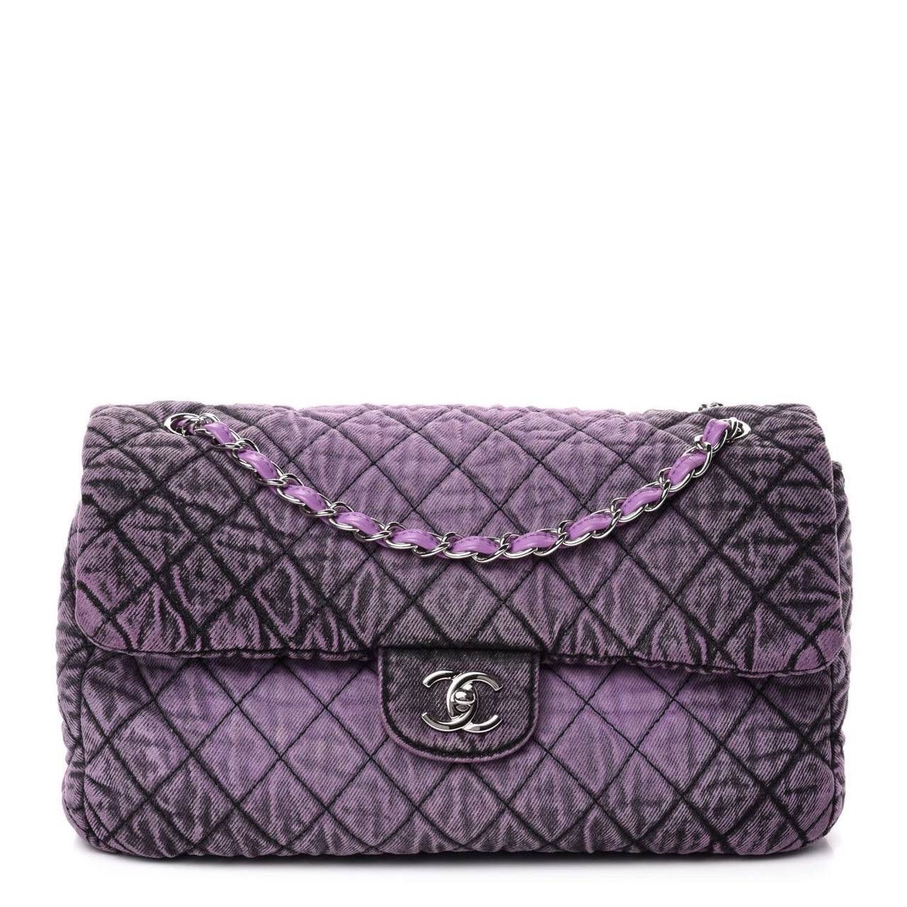 Preorder Chanel Jumbo Purple Denim Impressions Flap Bag, With Silver Hardware, Like New In Dustbag