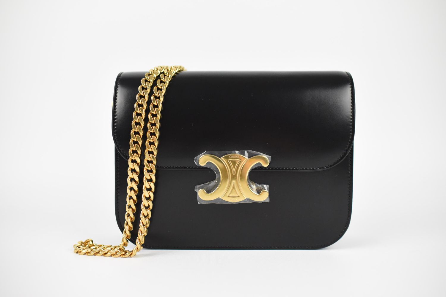 Celine Triomphe College Bag, Medium, Black Calfskin Leather, Gold Hardware, Like New in Dustbag GA001