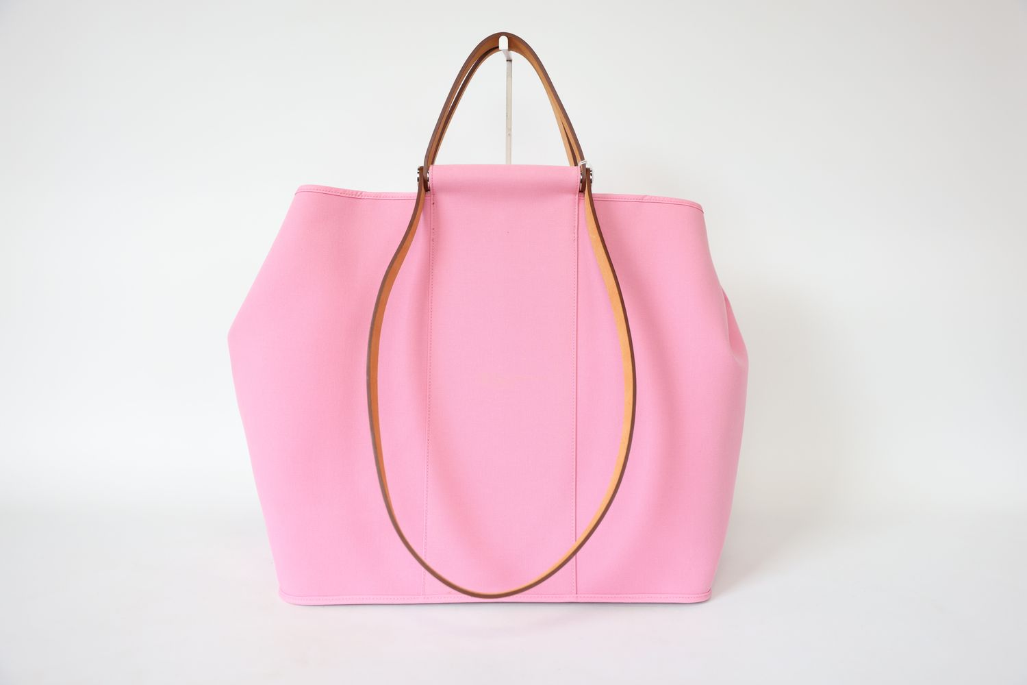 Hermes Cabag Tote 39, AM Pink Canvas and Natural Tan Calfskin with Palladium Hardware, O (in a Box) 2011, Preowned in Box WA001