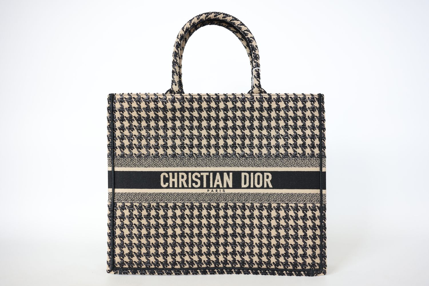 Dior Houndstooth Book Tote Large, Beige and Black Houndstooth, New in Dustbag WA001