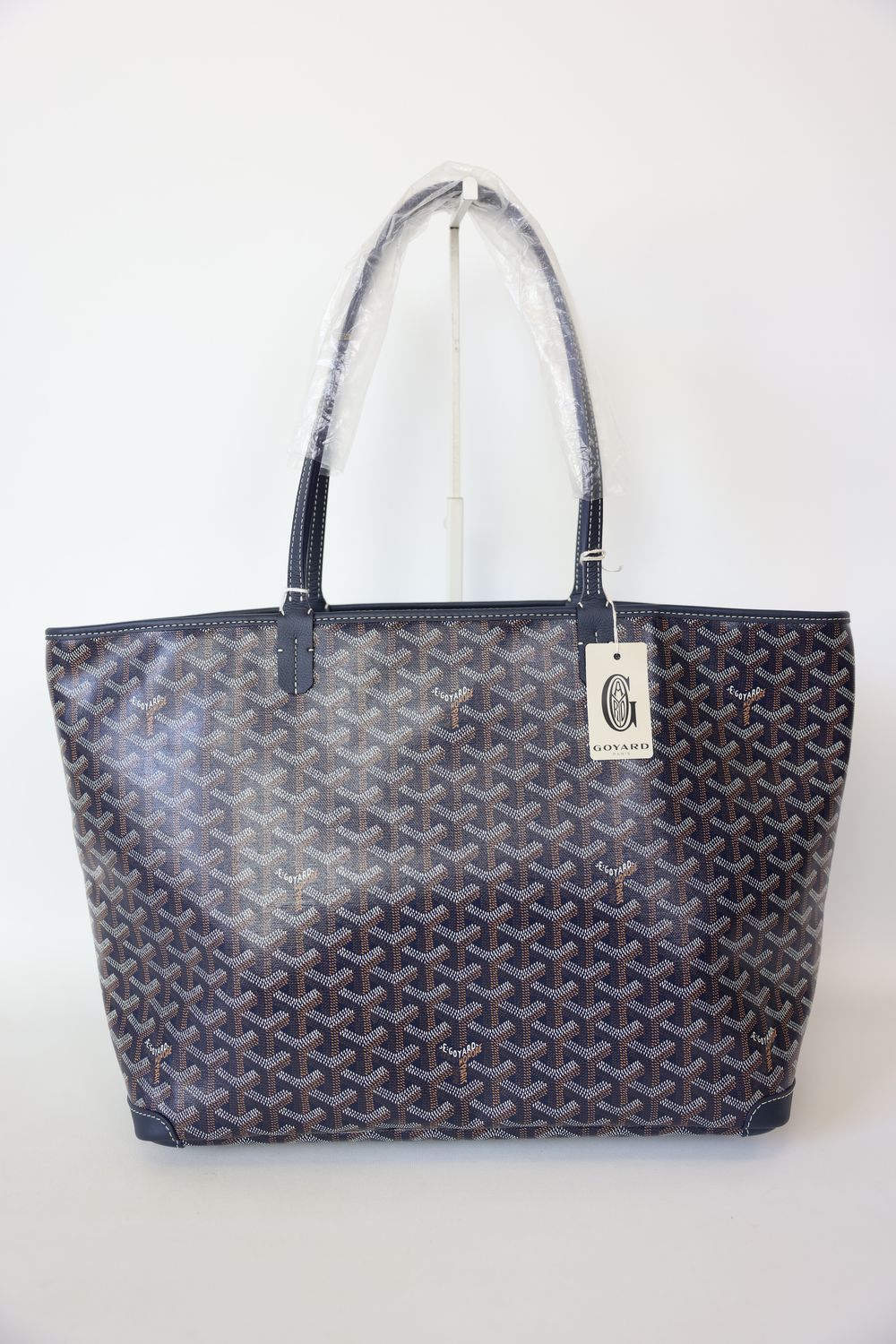 Goyard Artois Bag MM, Navy Blue Goyardine Canvas and Chevroches Calfskin with Silver Hardware, New in Dustbag WA001