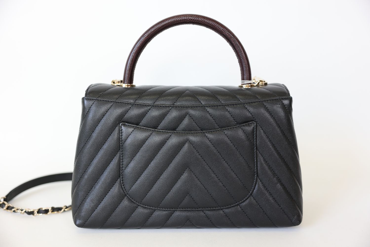 Chanel Coco Top Handle Bag Small, Black Chevron Caviar and