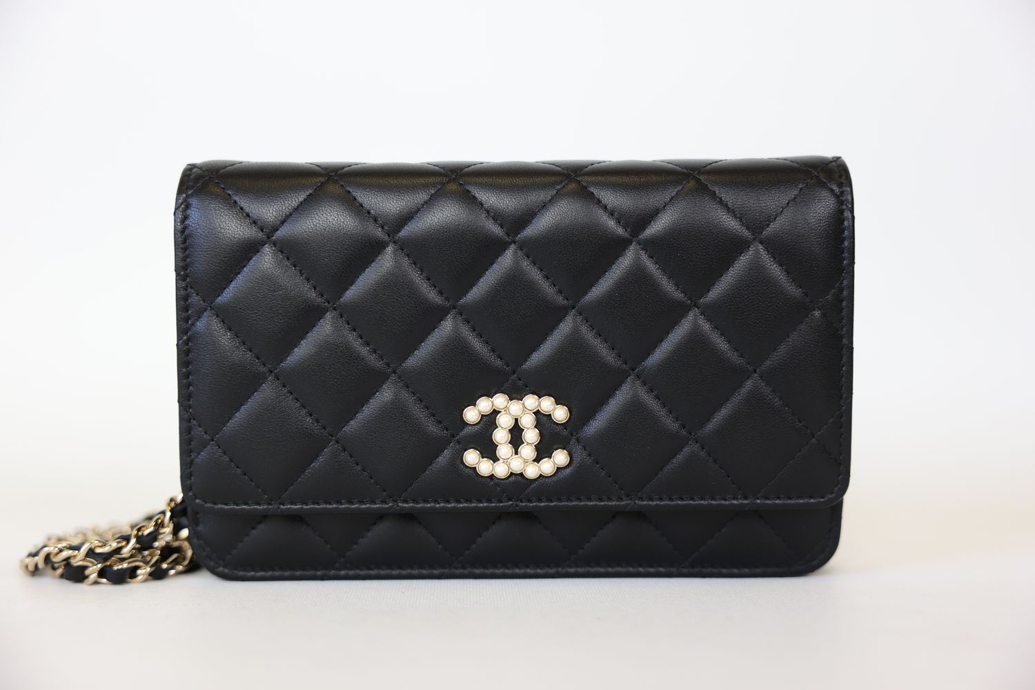 Chanel Wallet on Chain, 24P Black Calfskin and Pearls with Gold Hardware, New in Box WA001