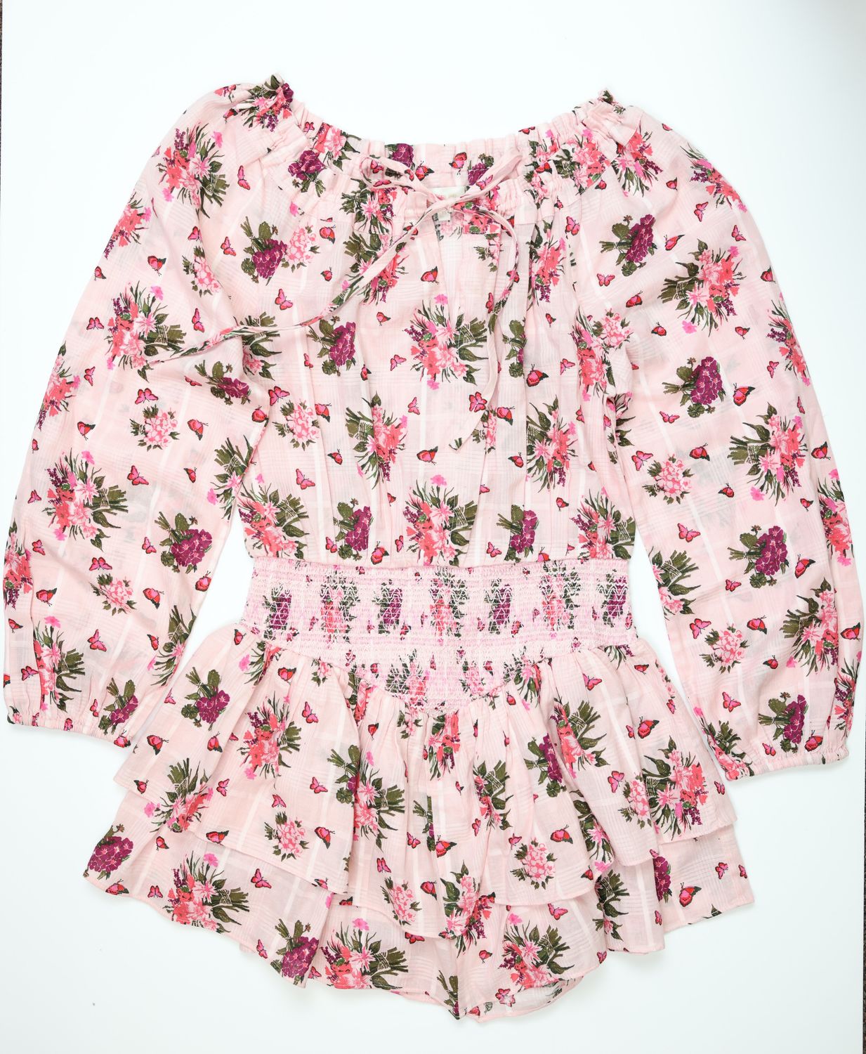 LoveShackFancy Netra Floral Dress Mini Size XS, Pink-Multicolor Cotton, Preowned WA001