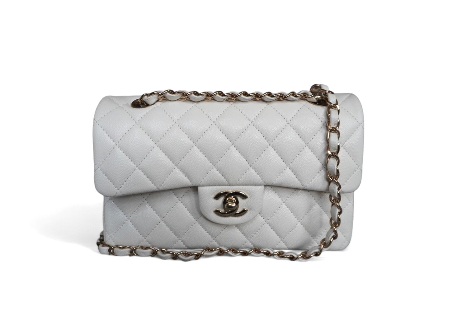 Chanel Small Double Flap Lambskin, White, Preowned in Box and Dustbag (Ships from London)