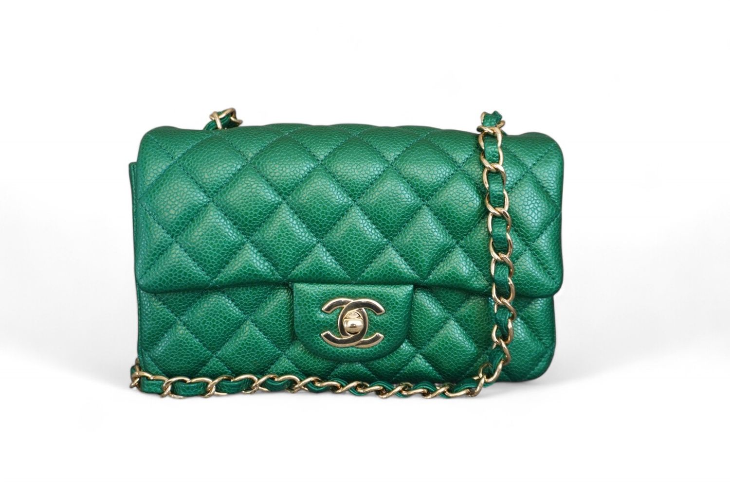 Chanel Classic Mini, Emerald Green, Preowned in Dustbag and Box (Ships from London)