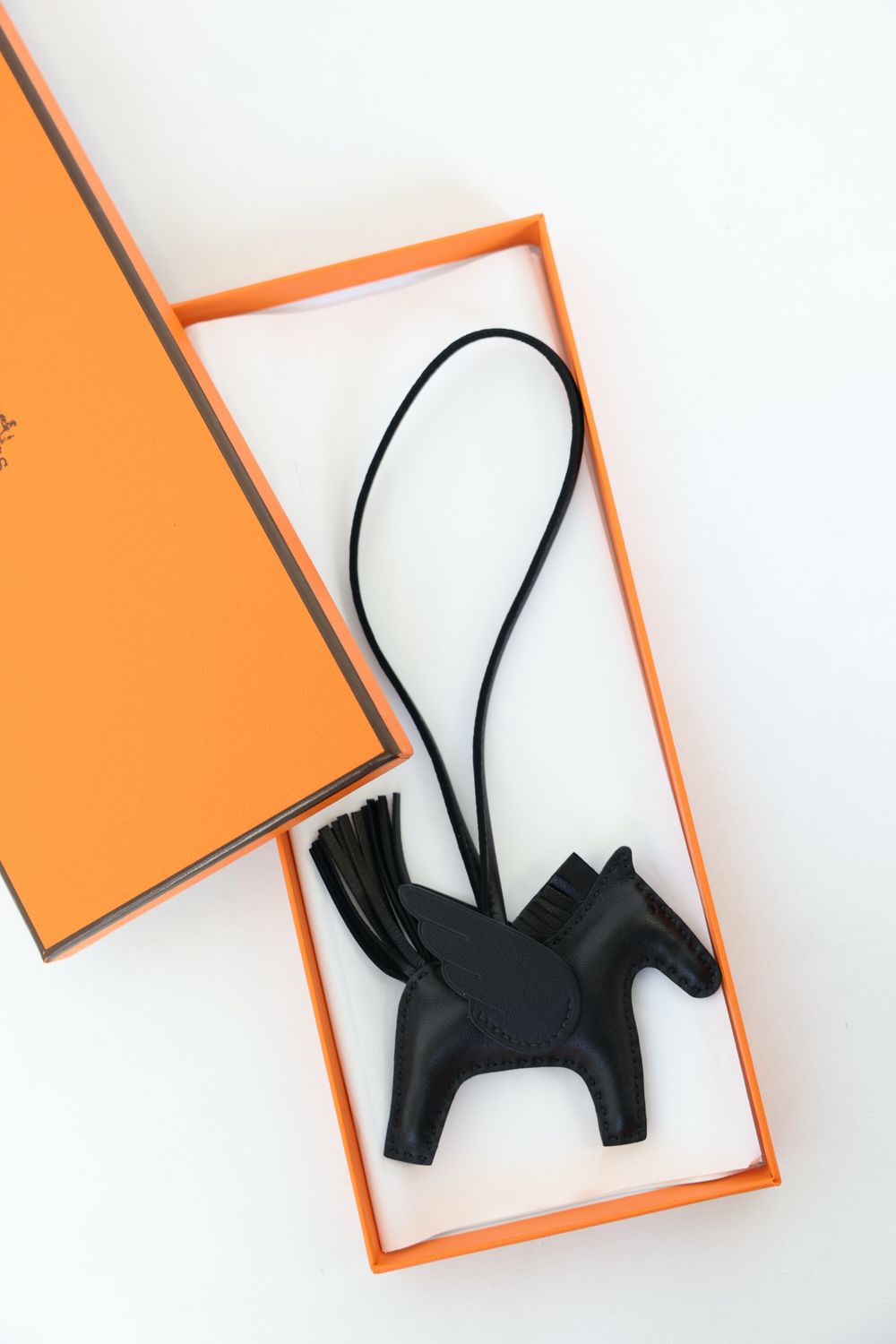 Hermes Rodeo Pegase Charm PM, Black Noir Milo Lambskin and Swift Calfskin, New in Box WA001