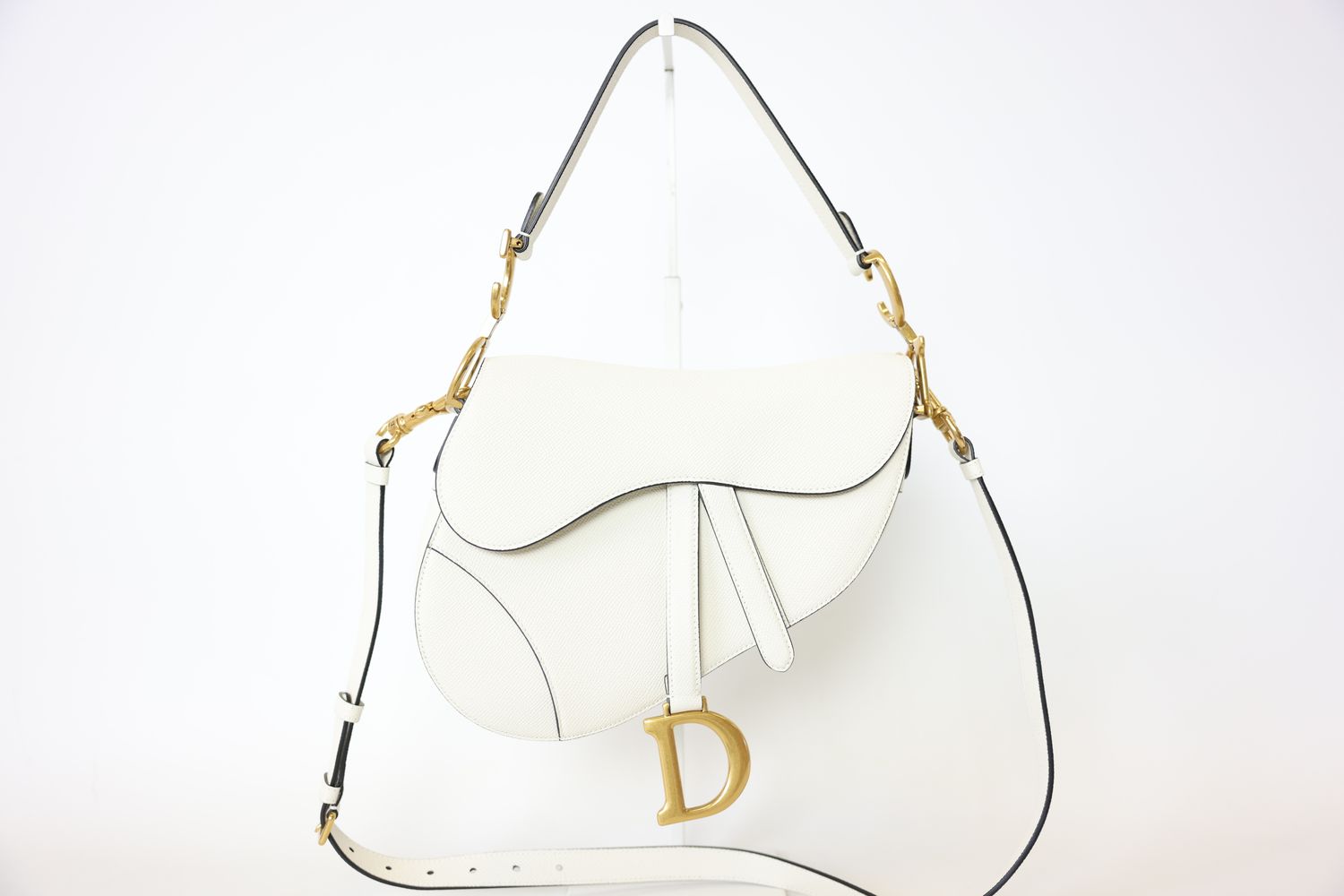 Dior Saddle Bag, White Latte Grained Calfskin with Gold Hardware, New in Box WA001